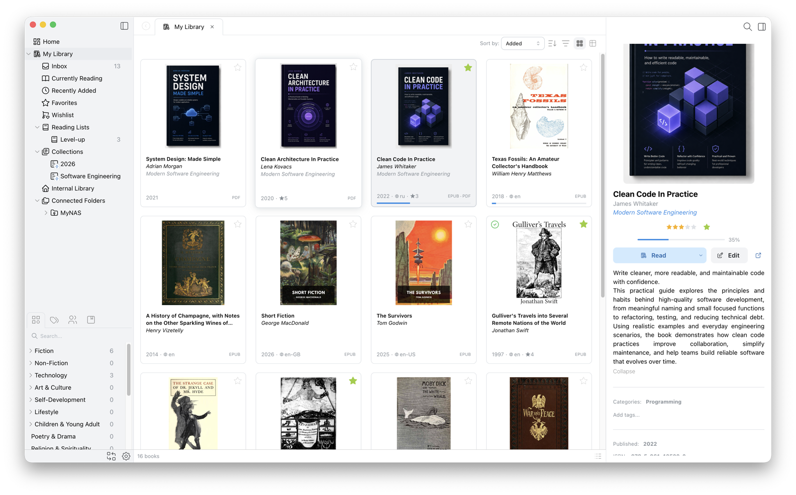 Papyrium app — library view, light theme