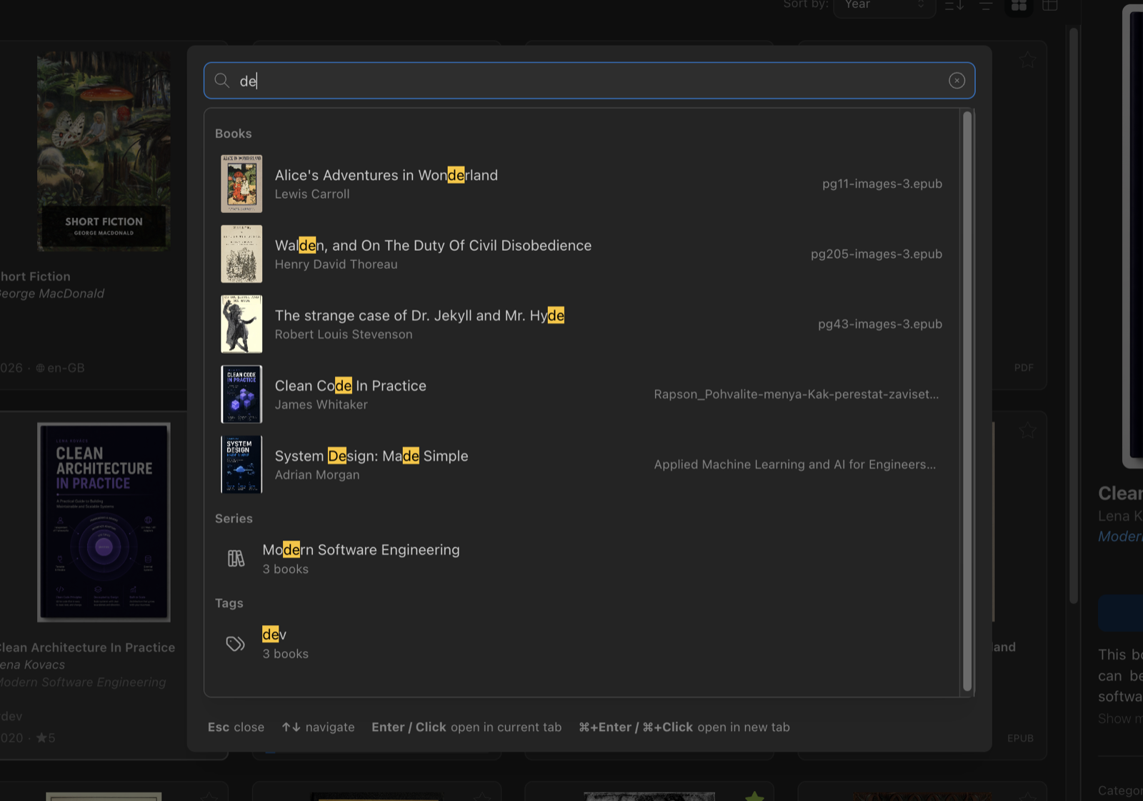 Library Management — view 2, dark theme