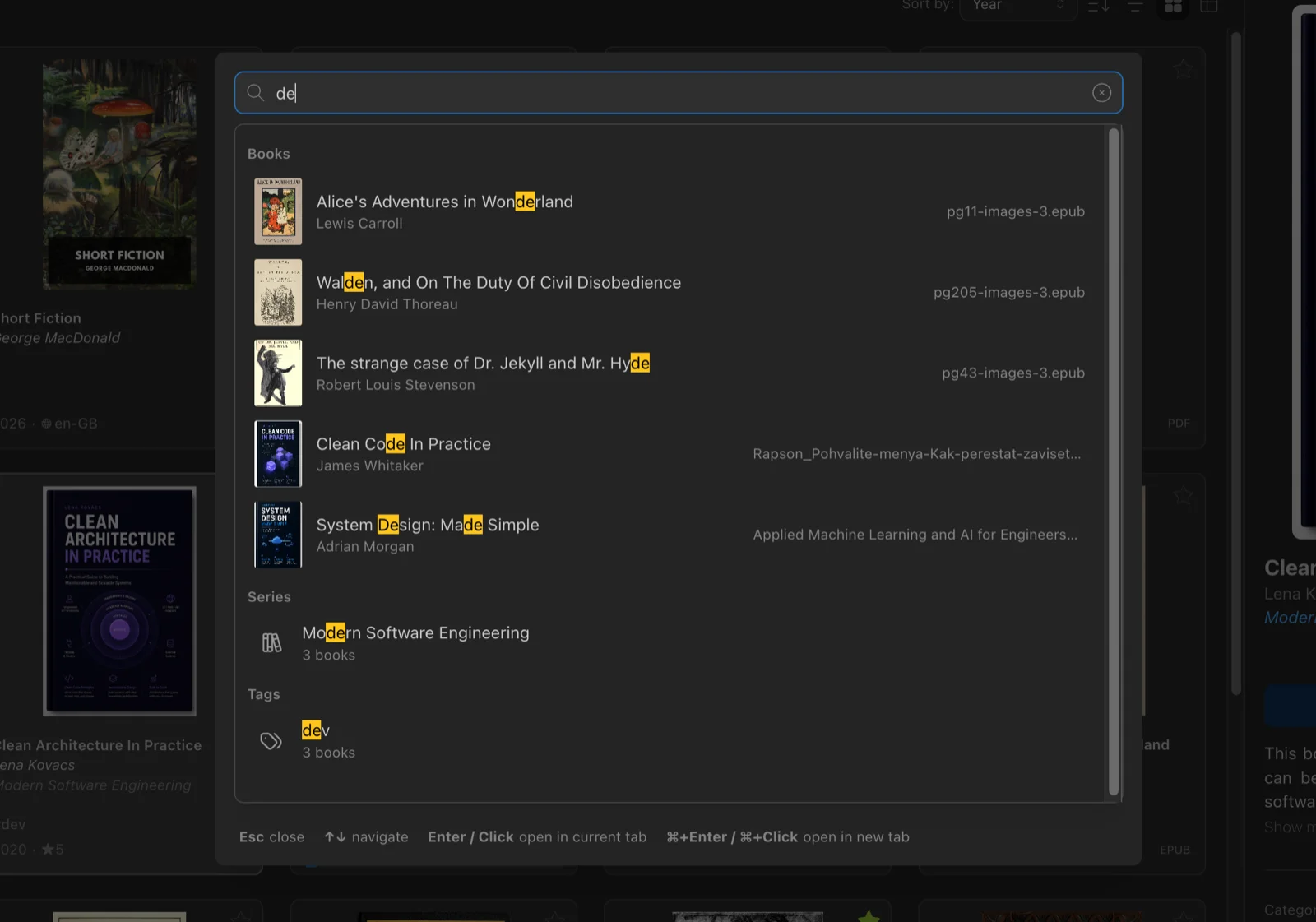 Papyrium global search across the whole library