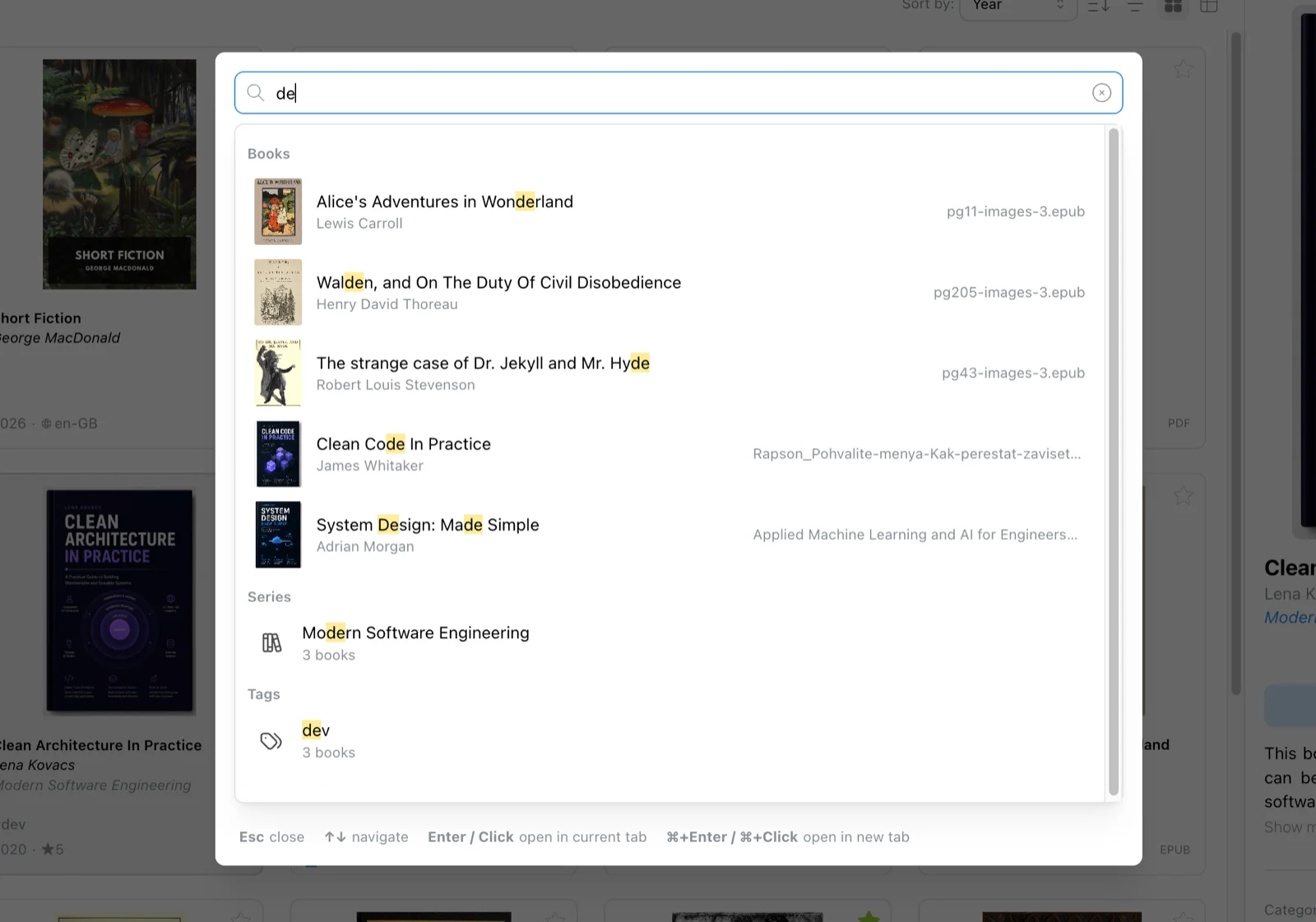 Papyrium global search across the whole library