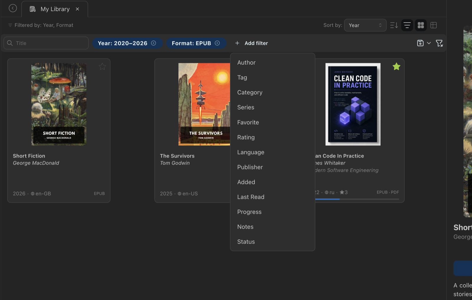 Library Management — view 1, dark theme