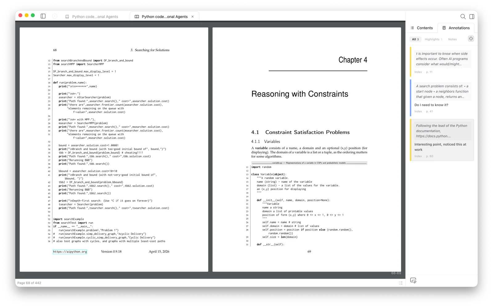 Papyrium PDF reader in two-page view
